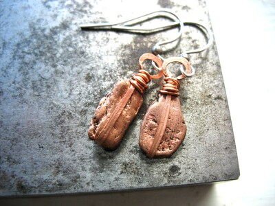 Raw Copper Nugget Metalwork Earrings Jewelry handmade in the USA - image2